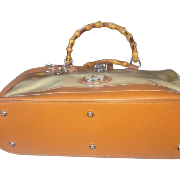 Dooney & Burke 70's Vintage Panama Collection Bamboo Handle Tan and Cream Bag - Picture 11 of 11